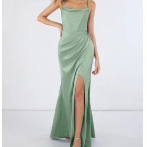 AZAZIE MARZIA Sheath Pleated Stretch Satin Dress in Agave Size A10 NWT $150
